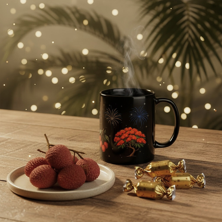 Mug Noir « Flamboyant de Noël »